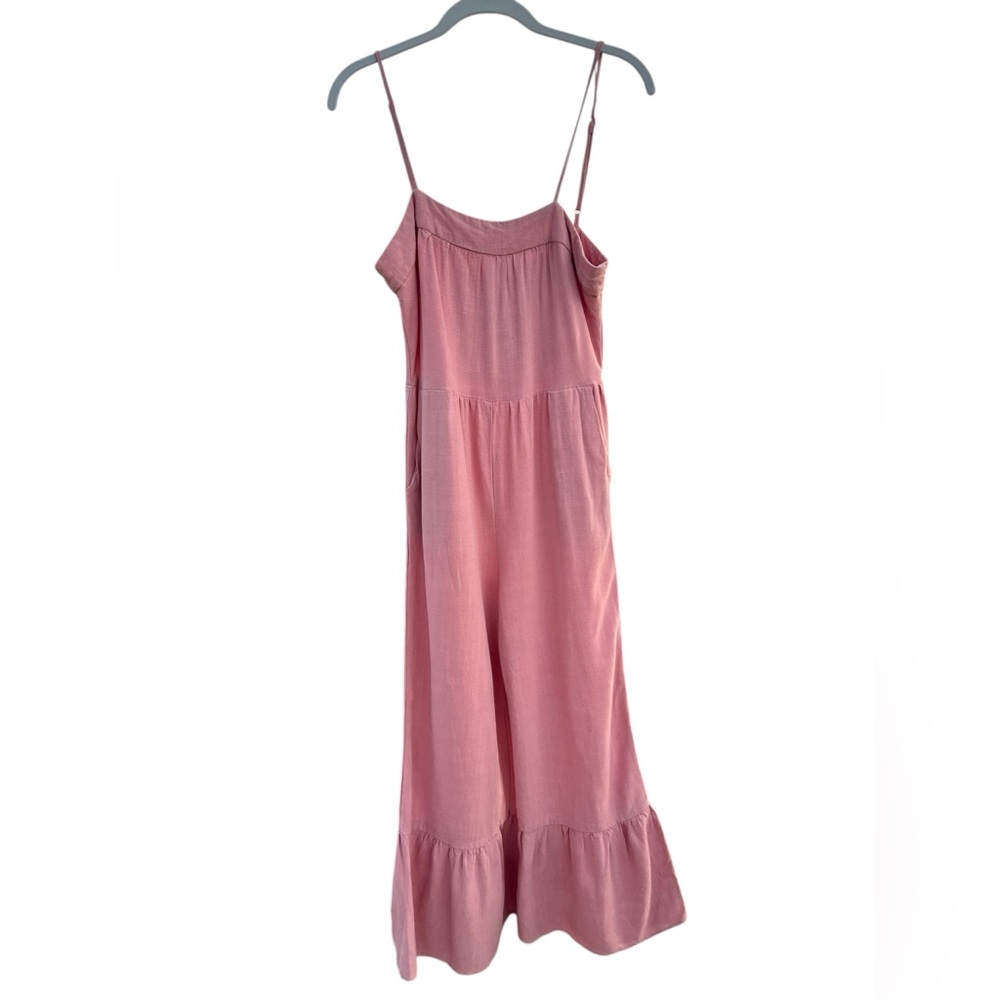 VERY J Pink Linen Blend Wide Leg Jumpsuit Smocked Back Boho Coastal Summer M - Picture 2 of 7
